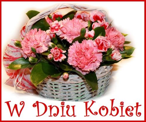 Jasno różowe kwiaty w koszyczku na dzień kobiet